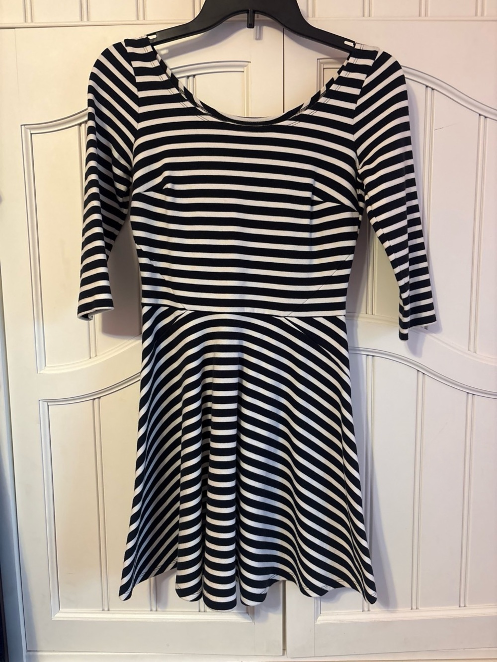 Hollister Black and White Striped Long Sleeve Fit-and-Flare Dress
